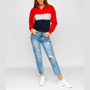 Sweat à col rond 3 couches sans couture French Terry pour femme 100% coton à séchage rapide respirant à manches longues - Product Image 5