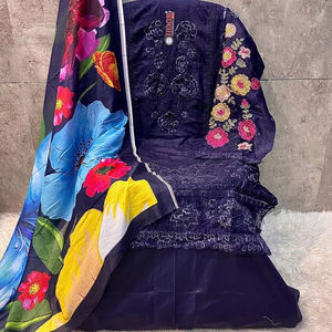 Haut élégant en coton lourd avec fond semi-pelouse et carreaux de soie Dupatta Taille 50 (5XL)-Élégant Eid Shalwar Kameez pour les fêtes - Product Image 1