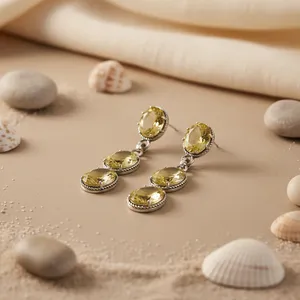 Women's <b>Citrine</b> Gemstone Dangle Earrings 925 Silver Freshwater Pearl Drop <b>Pendant</b> 18K Gold Plated Jewelry - Product Image 1