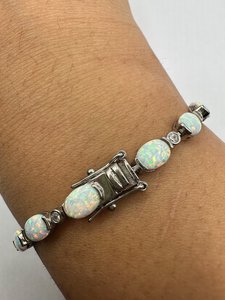 Romantic Style 925 Sterling Silver Tennis Bracelet Simulated <b>Opal</b> Oval Gold Plated Diamond Women's Engagement Anniversary <b>Gift</b> - Product Image 6