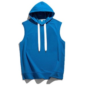 Sudadera con capucha y hombros descubiertos para hombre, camisas de gran tamaño de Color sólido sin mangas, ropa de algodón para hombre, camisetas sin mangas de talla grande con capucha - Product Image 6