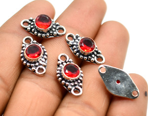 Antique Argent Plaqué Grenat Rouge Pierres Précieuses Double Boucle Connecteur 20X11mm NC47 Fabrication de Bijoux Charme Résultats Lot - Product Image 4