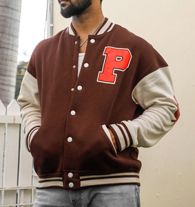 ผู้ชาย Colourblocked พิมพ์เย็บปักถักร้อย Chenille โลโก้ Letterman ผ้าฝ้ายอินทรีย์ขั้นพื้นฐานตัวแทนแจ็คเก็ตผู้ผลิต - Product Image 2