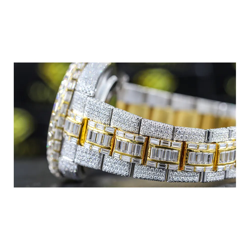 Reloj de diamantes de buena calidad VVS Moissanite Hip Hop Iced Out Relojes de acero inoxidable de proveedor indio