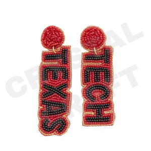 Boucles d'oreilles perlées Tech Texas pour femmes Patriotic Memorial Day Orange Blanc Bleu Couleur Tissu Matériel - Product Image 1