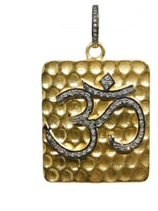 OM จี้เพชรปู925เครื่องประดับธรรมชาติเงินสเตอร์ลิง28X28มม. ชุบโรเดียมสีดำวินเทจสำหรับงานแต่งงานและงานหมั้น - Product Image 3