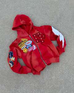 เสื้อฮู้ดซิป Y2K สตรีทแวร์ ผ้าเฟรนช์เทอร์รี่ 500 GSM คุณภาพสูง ผ้าฝ้ายเนื้อหนัก ปักลาย ล้างสีแบบแอซิดวอช - Product Image 5