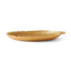 Plateau décoratif élégant en métal au design feuille d'or Pièce maîtresse parfaite pour bijoux de table Clés Snacks Home Decor Accent - Product Image 2