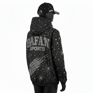 Chaqueta Cortavientos con Capucha para Mujer, Calidad Premium, Poliéster, Estilo Panel Negro, Logotipo de Pedrería, Chaqueta Cortavientos para Mujer - Product Image 5