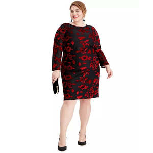 Abito da festa nero a tubino da donna Jessica Howard, lunghezza al ginocchio, taglia 18W, manica lunga, scollo gioiello, design floreale ricamato, naturale - Product Image 1