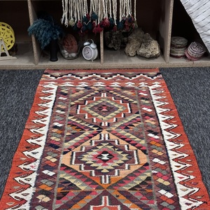 Alfombra Turca, Alfombra Pequeña de 2.9x10.3 pies, Alfombra de Lana Herki Arcoíris - Product Image 4