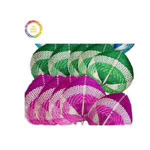 Abanico de mano de color fresco de verano tejido de bambú hecho a mano artístico de melocotón - Product Image 4