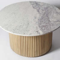 Table basse en bois massif Bois de manguier Design flûte avec plateau en marbre