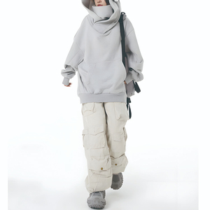 Sudadera con Capucha para Mujer, Informal, Gruesa, de Color Negro Sólido, Holgada, con Bolsillo Tipo Canguro, Cuello Alto - Product Image 5