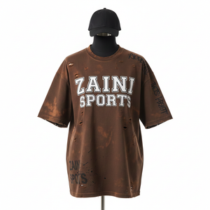 Women Oversize Tshirt Premium 240 GSM Cotton Jersey Acid Wash Brown <b>Distressed</b> Look Screen Print Custom Women Cotton T-Shirt - Product Image 1