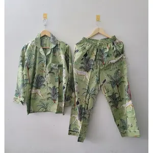 Chemise de nuit en jersey imprimé pour femmes Vinayakam, manches longues, vêtements de maison ODM, logo personnalisé, fermeture boutonnée, taille élastique, grande taille - Product Image 3