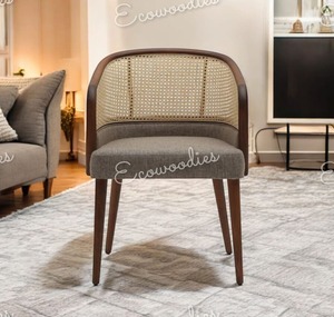 Classic Design Sleek Wingback Style Wicker Backrest <strong>Chair</strong> With Armrest Soft Foam Padding Seat Rattan Wood <strong>Chair</strong> For Living Room - Product Image 4