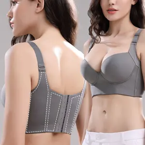Sujetador de copa profunda con realce para mujer, ropa interior moldeadora incorporada, cobertura de soporte de espalda completa, talla grande