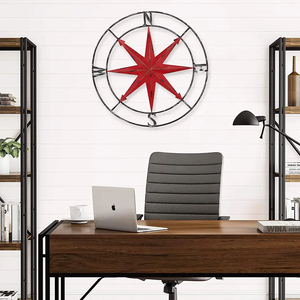 Boussole de rose rustique en fonte Décoration murale nautique Boîtier en aluminium Pointeur Cadran Affichage Décoration murale fleur en métal inspirée de la plage - Product Image 1