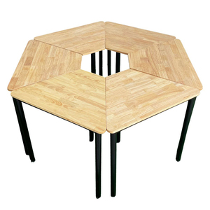 Ensemble de 6 tables trapézoïdales, design moderne, en bois de caoutchouc avec pieds en fer, style Lego, HBLG039 - Product Image 1