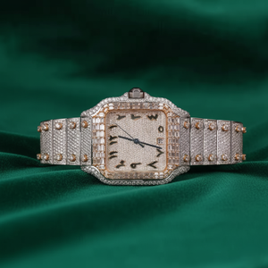 Montre de luxe carrée en moissanite, sertie de pierres, en acier inoxydable, avec lunette baguette, cadran romain champagne, verre saphir, étanche, habillée - Product Image 1