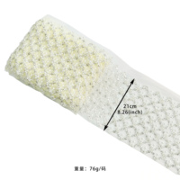 Dentelle en maille perlée de 21 cm de large avec sequins et perles brodées pour la décoration de robes de mariée, Baju Kurung et Kebaya DIY