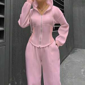 Vêtements de sport deux pièces pour femmes ensemble de pyjama hiver jambe large imprimé fermeture éclair pleine longueur sweat à capuche déchiré décoration lambrissée - Product Image 3