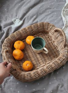Plateau à nourriture en rotin tissé à la main, vaisselle écologique naturelle - Product Image 4