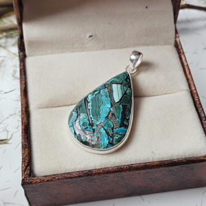 Pendentif en argent sterling 925 avec pierre précieuse en malachite en forme de goutte – Bijoux en gros pour le bricolage - Product Image 6