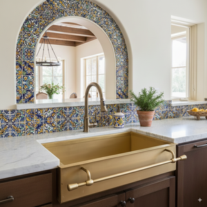 Îlot de cuisine de luxe en laiton artisanal, avec barre porte-serviettes intégrée, bord martelé, design italien inspiré, évier simple à rebord, pour îlot de cuisine - Product Image 6
