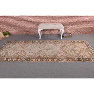 Turkish Vintage Rug 3.5x9.7 ft (108x297 cm), <b>Brown</b> Animal Print <b>Wool</b> Rug - Product Image 3