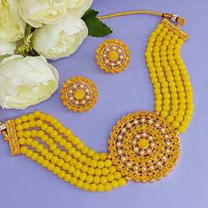 Indian Jewelry Set Crystal Faux <b>Pearl</b> Multi Layered Strand Beaded Choker <b>Necklace</b> Earrings Bollywood Jewelry Set - Product Image 2