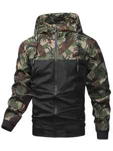 Chaquetas de hombre, chándal exterior de camuflaje con capucha y cremallera para hombre-Conjunto de chaqueta y pantalones impermeables" - Product Image 2