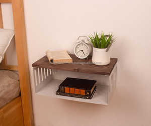 Table de chevet flottante indienne en chêne massif faite à la main avec rangement Design minimaliste moderne Mobilier de chambre écologique - Product Image 4