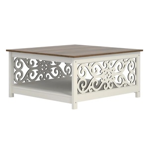 Mesa de centro cuadrada desgastada rústica contemporánea, muebles de madera tallados a mano de mango, hogar, sala de estar, granja, Económico - Product Image 1