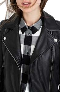 แจ็คเก็ตหนังแท้แบบคลาสสิกสำหรับผู้หญิง ทรงครอป ผ้าหนังทอ ระบายอากาศได้ดี - Product Image 2