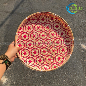 Paniers de rangement polyvalents en bambou Panier de rangement pour fruits avec motif floral délicat Parfait pour le rangement, les pique-niques et les cadeaux - Product Image 3