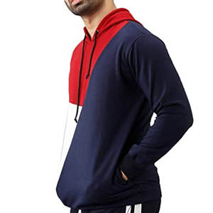 OEM Custom <b>Men</b> <b>Hoodie</b> Navy Blue <b>Maroon</b> White Tri Tone Color Block Fleece Pullover Streetwear Hoody Factory Wholesale - Product Image 3