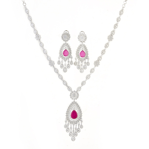 Ensemble de collier plaqué rhodium classique en zircone cubique 423613 exportateur de bijoux de mode en Inde - Product Image 1