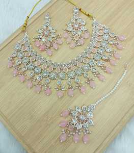 Luxury Indian Kundan Choker Necklace Set with Earrings and Maang Tikka Gold Plated <b>Pearl</b> <b>Jewelry</b> Set - Product Image 3