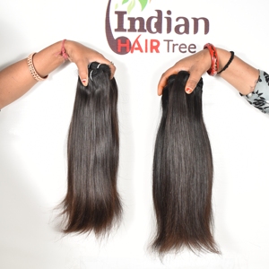 Extensions de cheveux naturels indiens Remy à double trame, lisses, à clipser, couleur noir naturel, non traités - Product Image 1