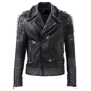 Chaqueta de cuero negra para hombre de moda de tendencia con chaqueta de cuero con tachuelas de estilo Rocker Punk de Punta larga para ciclistas y corredores - Product Image 1