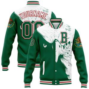 Direct Industry Wholesale Casual Winter Custom Kelly Green White-Red Eagle Mexico 3D Bomber Full-Snap Varsity Letterman Jacket - Product Image 1