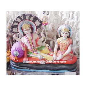 Statue religieux en marbre blanc pur, faite à la main, dieu et déesse, Vishnu lazmi - Product Image 1