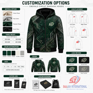 Custom Full Zip Hoodie Manufacturer All Over Print Streetwear Jacket OEM Logo Emerald Circuit <b>Bandana</b> Wholesale Unisex - Product Image 4