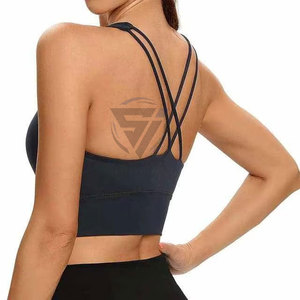Breathable Quick Dry Eco-Friendly Women's Yoga Sport <b>Bra</b> Crisscross Straps Medium Support <b>Open</b> Back Padded Curved Hem Removable - Product Image 5