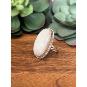 Reda Galvan <b>Moon</b> Stone & Sterling Silver <b>Ring</b> Size 8.25 Oval Shape Pattern - Product Image 4