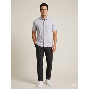 CAMISA BÁSICA DE SEDA DE ALGODÓN DE MANGA CORTA - AZUL MARINO - Product Image 2