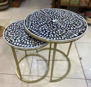 Royal Mother of Pearl Inlay Coffee Table Mesa de madera de diseño clásico para sala de estar con patrones y tamaños personalizados - Product Image 3