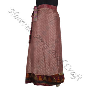 กระโปรงวินเทจสีเขียวส่าหรีแบบสองชั้นกระโปรงชายหาด2ชั้นย้อนกลับได้ชุดเดรสผ้าไหมวิเศษยาว - Product Image 5